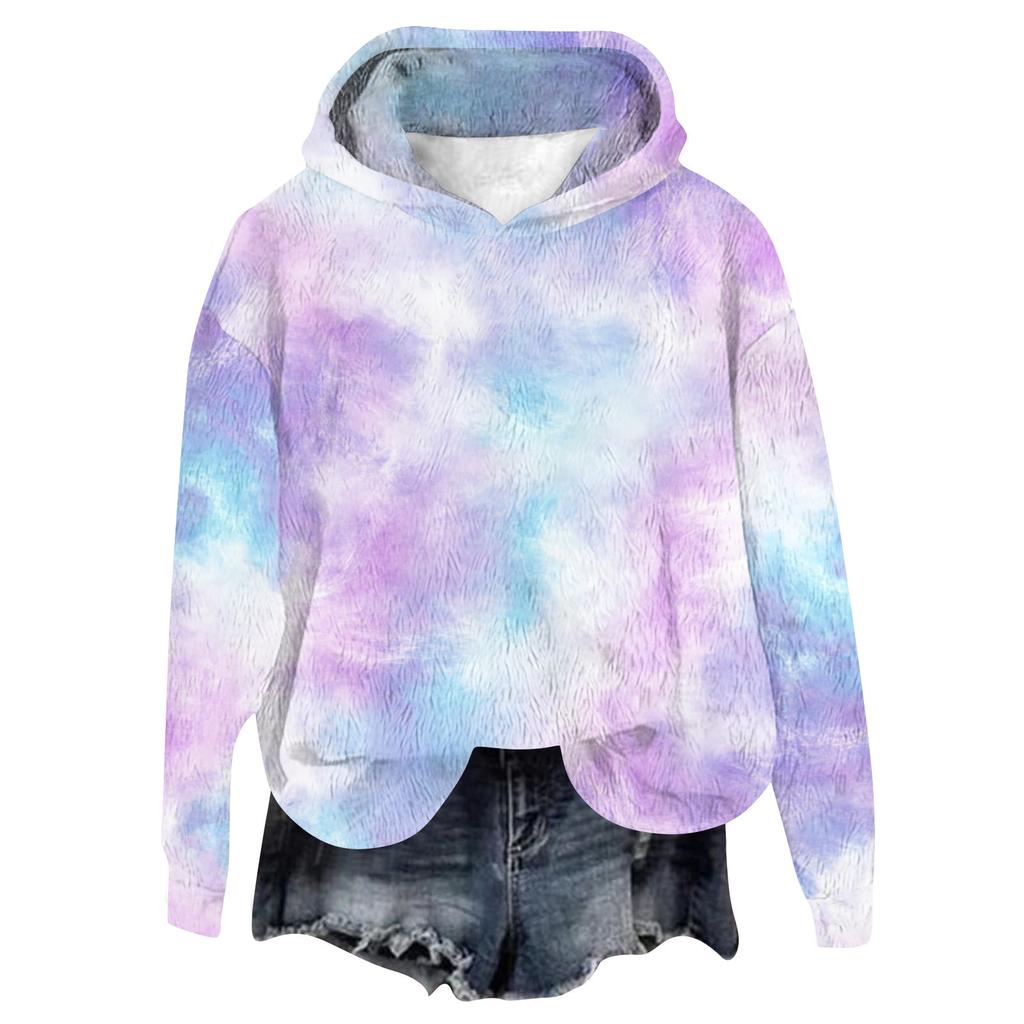 Women's Hooded Long Sleeve Printed Flannel Top Hooded Sweatshirt