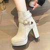 High Heels Women Ankle Boots Side Zip Fall Winter Platform Ladies Boots Large Size Fashion Shoes Black Beige Buckle