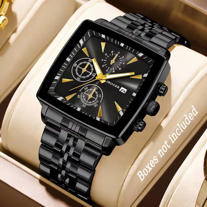 Xiaomi Luxury Square Dial Men Quartz Wristwatch Fashion Stainless Steel Man Business Watches With Calendar Reloj Hombre (Without Box)