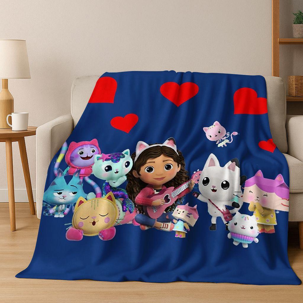 Cute Gabbys Dollhouse Cartoon Girl Kids Flannel Blanket Soft Warm Throw Blanket for Bed Bedroom Room Living Room Christmas Gift