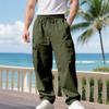 Men Winter Spring Cargo Pants with Multi Pockets Elastic Waist Straight Loose Street Style Sport Trousers