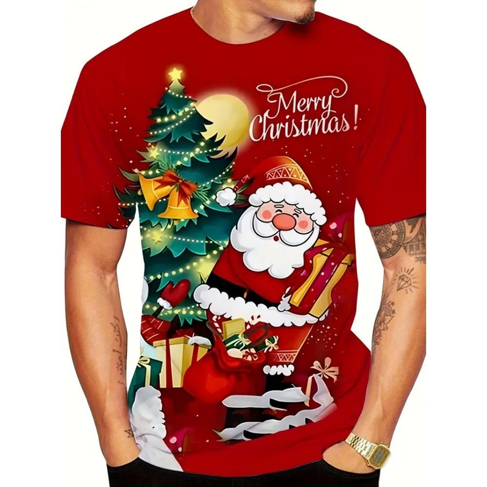 3D Print Santa Claus Tshirt Merry Christmas Short Sleeved Tee Shirts For Men Women Gingerbread Man Graphic Tee Shirt Tops