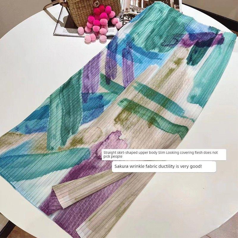 

Sanzhai Creative and Original Export Pleated Print High-End Temperament Skirt Women s Pleated Plaid Silm Slimming Slim Fit Skirt Print Skirt F