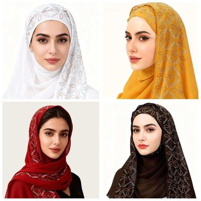 Solid Color Turbans Head Chiffon Head Wraps New Islamic Crinkle Shawl