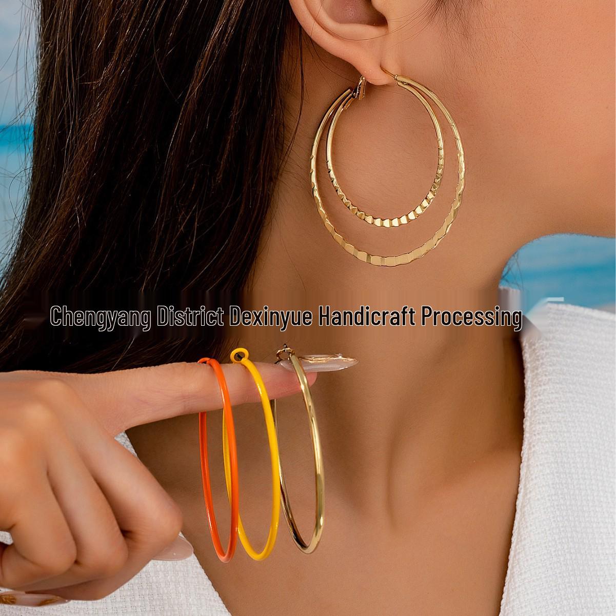 Multicolor Geometric Large Hoop Earrings - Modern European  American Fashion Personality