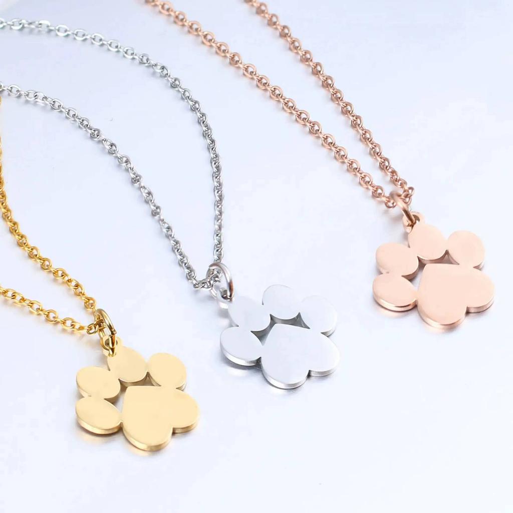 Pet Cat Dog Paw Pendant Necklace for Women Men Stainless Steel Jewelry Friend Gift