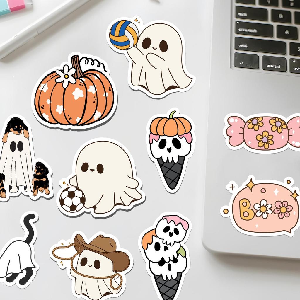 50 Cute Halloween Ghost Stickers - Waterproof Decor for Phones & Bottles