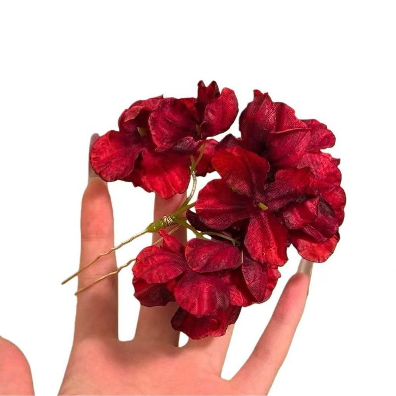 Retro Red Flower Hairpin, Wedding Bride Toast Flag Dress, Formal Dress Accessory, New Year Headwear