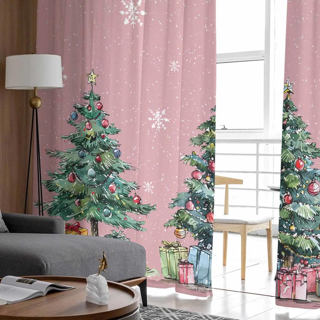 Christmas Tree Gifts Sheer Curtains for Living Room Decoration Window Curtains Kitchen Tulle Voile Curtains