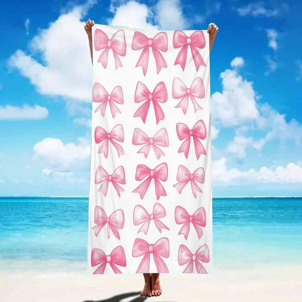 Pink Bow-Patterned Beach Towel for Fun Patterned Sunscreen And Windproof Suitable For Swimming Pool Camping Travel Blanket