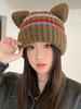 Winter Women Cute Cat Ears Stretchy Hats Fashion Warm Beanie Hat Striped Knitted Handmade Adult Cover Head Caps Casual New
