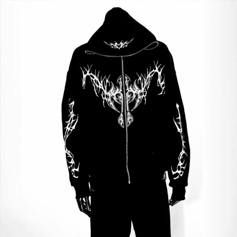 Felpa con zip Y2K Gotica Streetwear Retro Vestibilità Larga Unisex