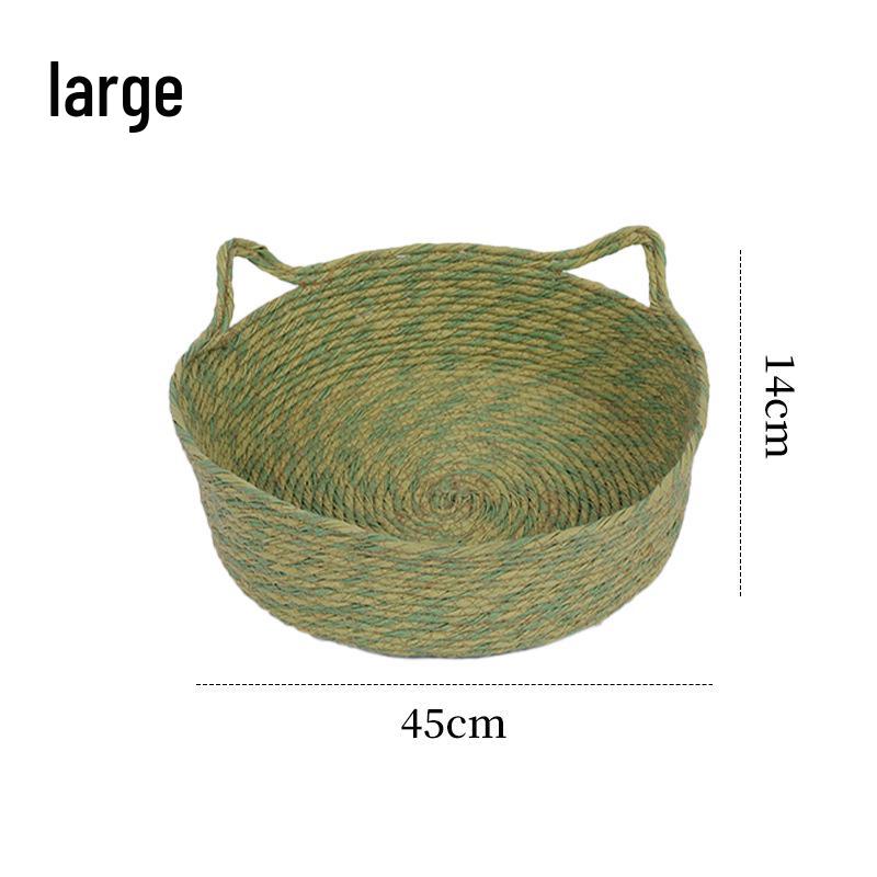 INS-Style Woven Rattan Cat Bed with Double Handles and Removable Cushion - All-Season, Breathable Nest for Cats
