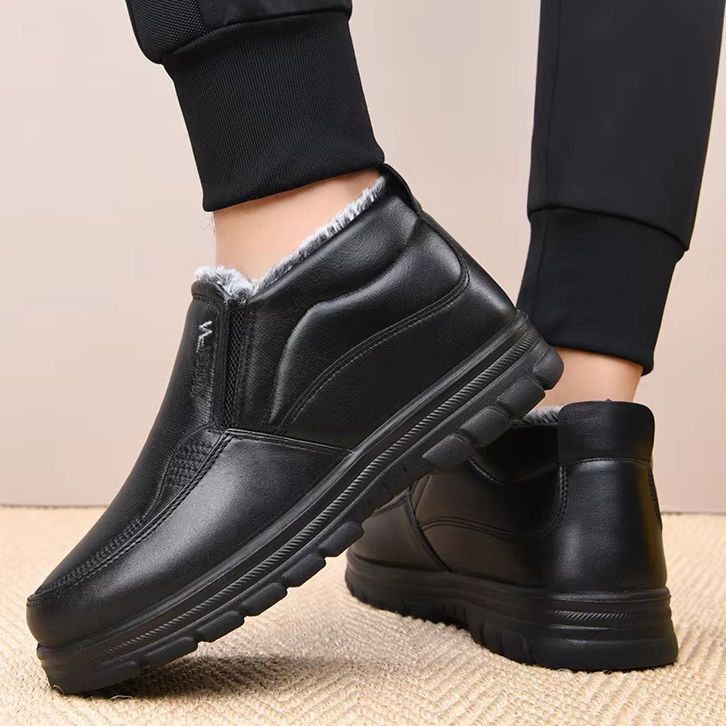 Inverno Nuovi Stivali in Pelle Impermeabili Antiscivolo Stivali da Neve Scarpe di Cotone da Uomo Calore Cotone Ispessito Stivaletti