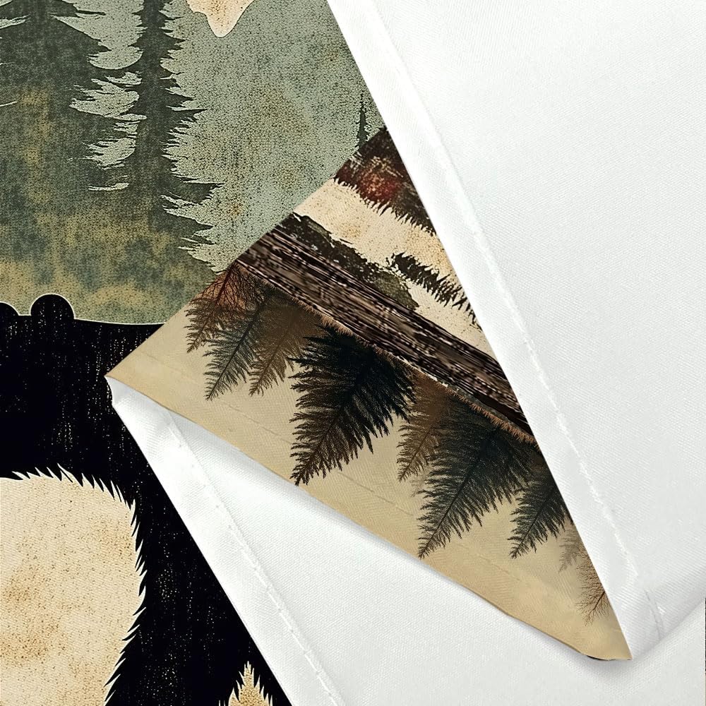 Cabin Bear Shower Curtain, Rustic Deer Hunting Decor Bath Curtains, Farmhouse Country Wooden Camping Forest Waterproof Fabric Bathroom Accessories