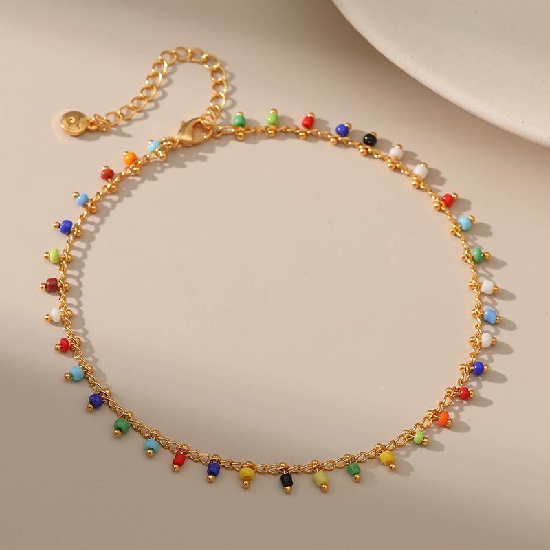 Boho Style Acrylic Pendant Copper Plated 18k Gold Women Anklet Foot Chain