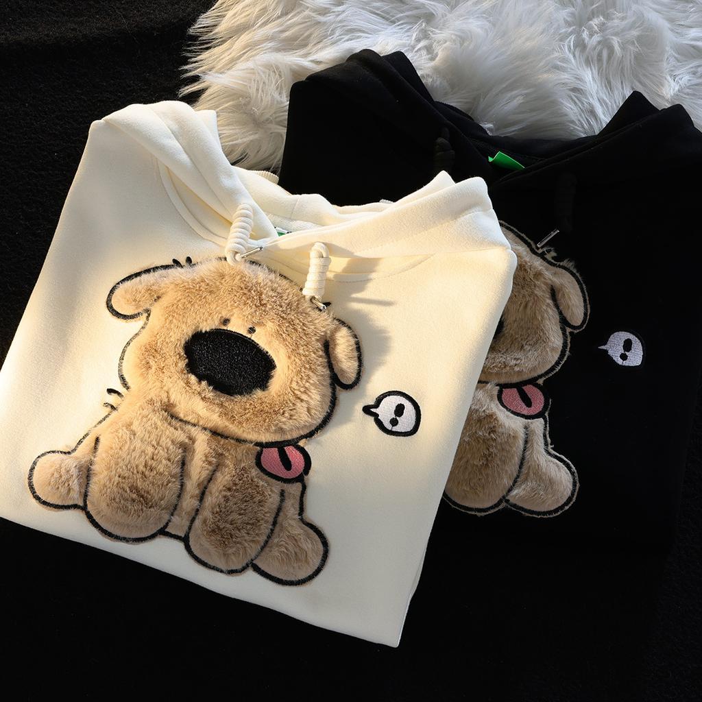 Hairy puppy embroidered pullover hooded sweater female lazy style casual loose couple coat