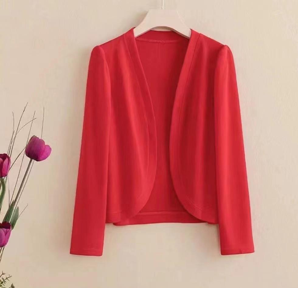 Summer Women's Thin Cardigan Long Sleeve Solid Color Ice Silk Knitted Sunscreen Shirt Open Front Short Cardigan Top