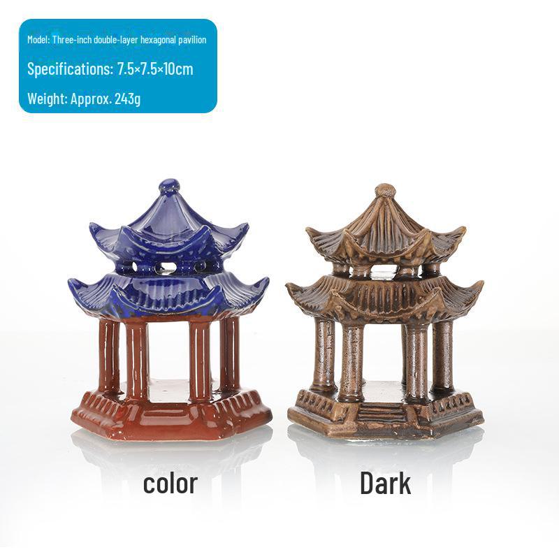 Akvárium Krajina Dekorace: Kamenná skalka absorbující vodu a ozdoba z keramického pavilonu na bonsai