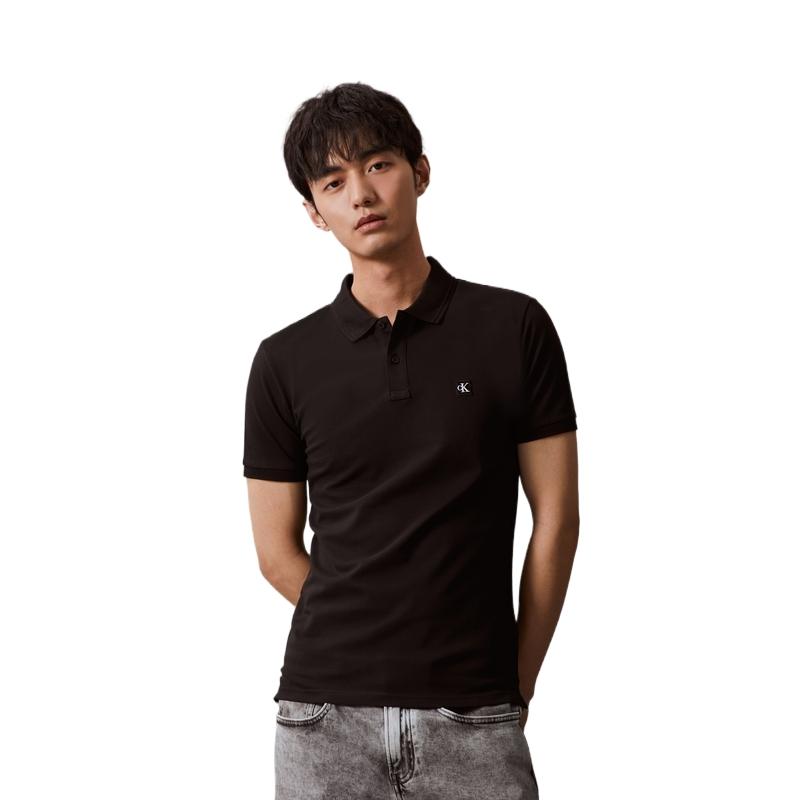 Calvin Klein Τζιν Business Casual Κεντημένο Λογότυπο Κοντομάνικο Πόλο Ανδρικά Πόλο Διαστημικό Μαύρο J324246BEH