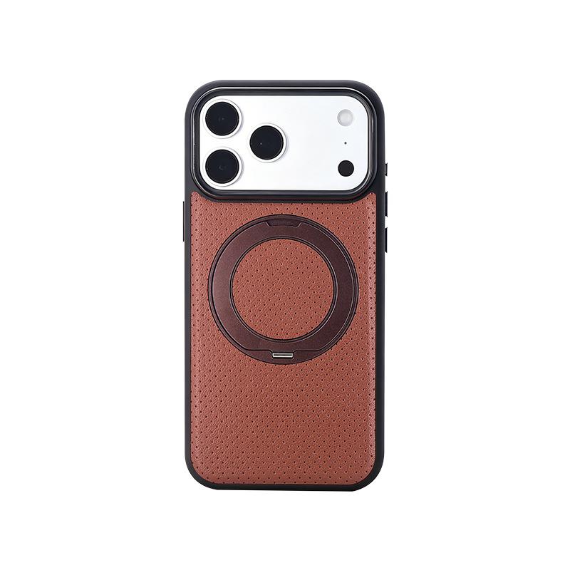 The New Small Dotted Textured Leather Is Suitable for the iPhone 17 Pro Max Rotating Magnetic Stand Phone Case, 16 Leather Protective Cover