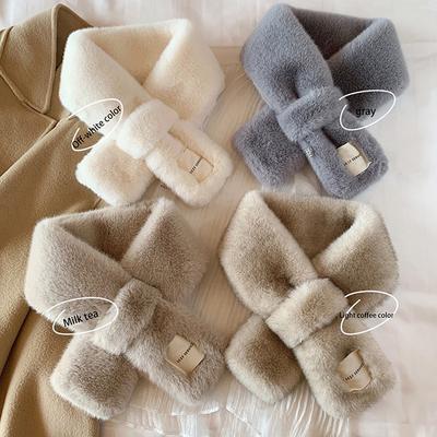 Flauschiger Pelzkragen Schal Damen Warmhalten Verdickender Pelz Schal Bunt Kreuz Winterschal Herbst Winter Kunstpelz Plüsch Elega