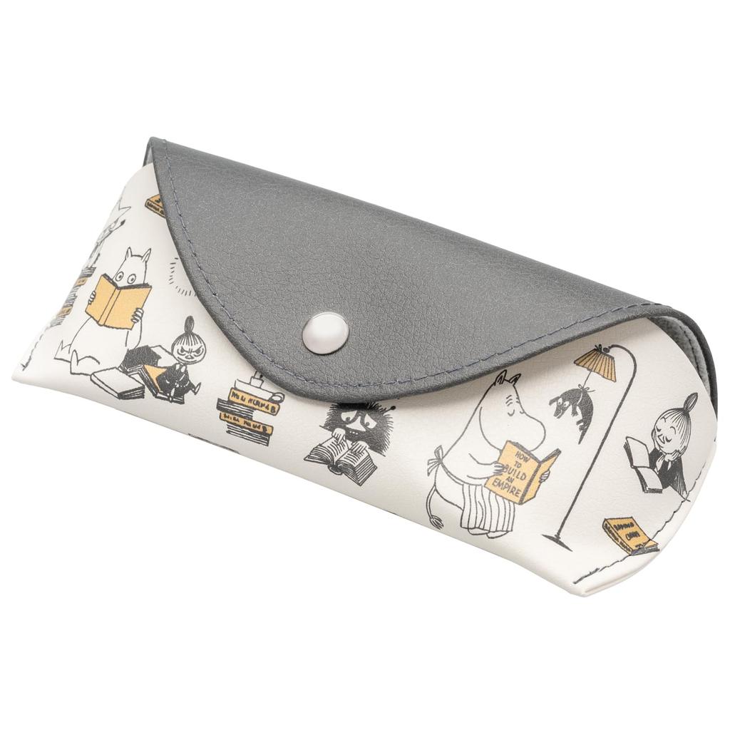 Pearl Moomin Eyeglass Faux Leather Case with Button and Magnetic Includes Microfiber MOOMIN Flap Eyeglass Perfect for Gift Case, Semi-Hard Closure,