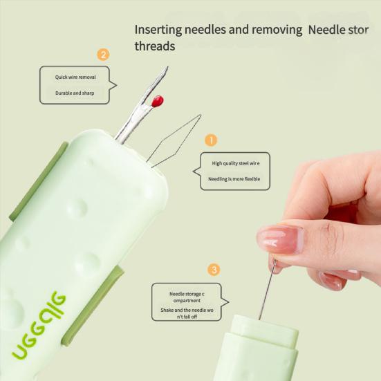 3-In-1 Needle Threader Seam Remover Needle Storage Box Hand Sewing Embroidery Cross Stitch Needle Threading Thread Removal Tools