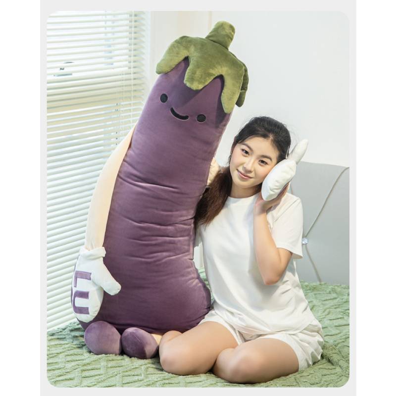 Cartoon Eggplant Plush Pillow With Removable Cover For Sleep And Comfort