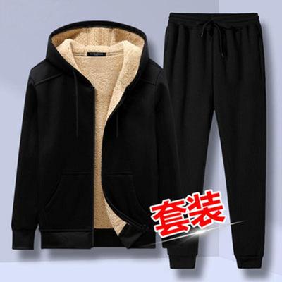 Conjunto de Cardigan Casual com Capuz em Pele de Cordeiro Masculino - Cor Sólida, Com Veludo Interior, Quente, Corte Largo para Outono e Inverno.