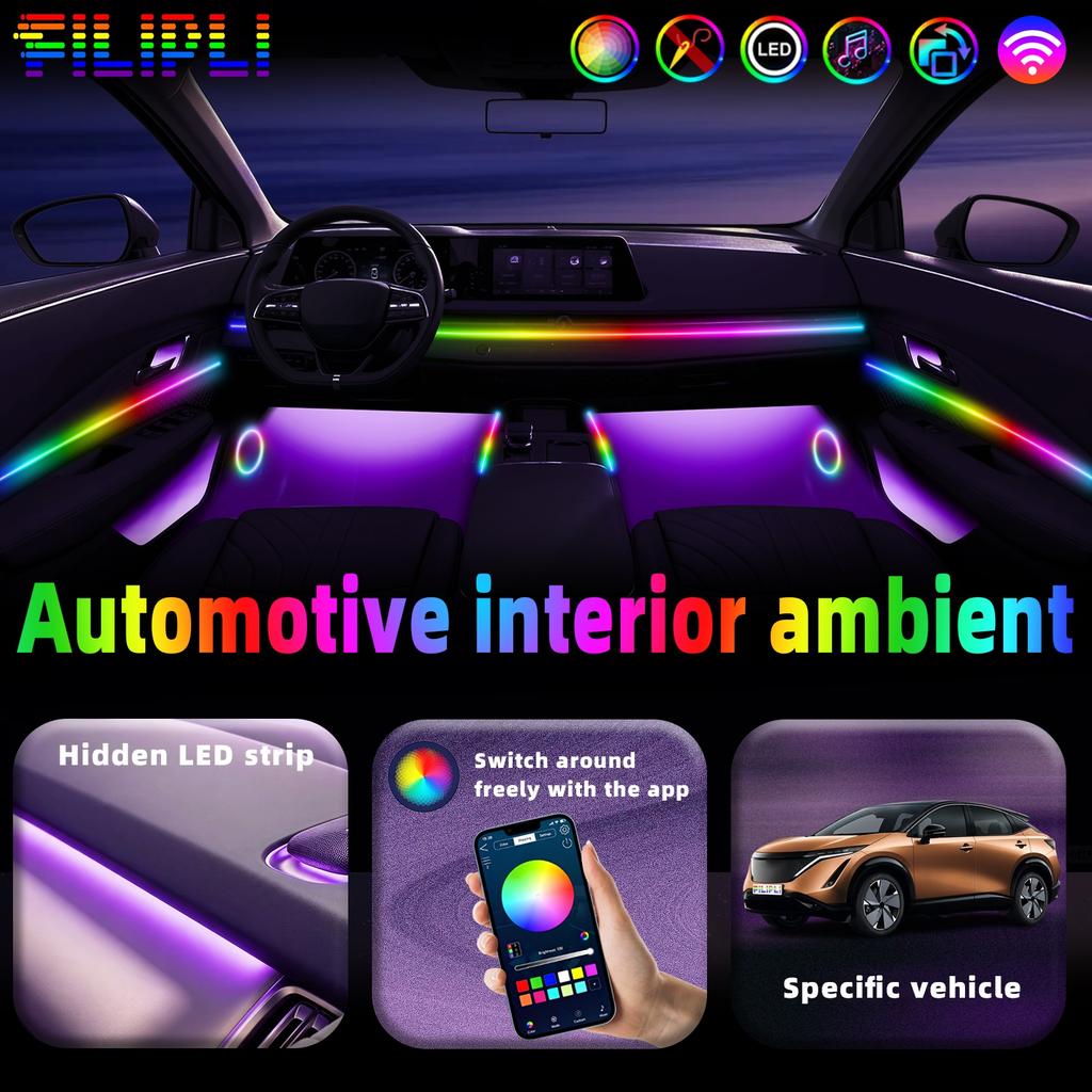 For TOYOTA COROLLA 2021-2025 CAR AMBIENT LIGHTING RGB 18 Lights Kit 64 Colors 18-in-1 LED Interior Hidden Acrylic Strip Symphony Atmosphere Lamp Neon