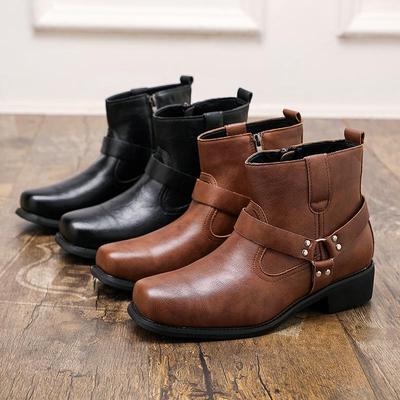 European & American Leather Knight Boots - Men's Large-Size High-Top Square Toe Martin Boots (Size 46)