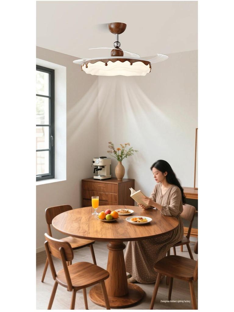 Entegre Işıklı Vintage Krem Minimalist Tam Spektrumlu Tavan Vantilatörü