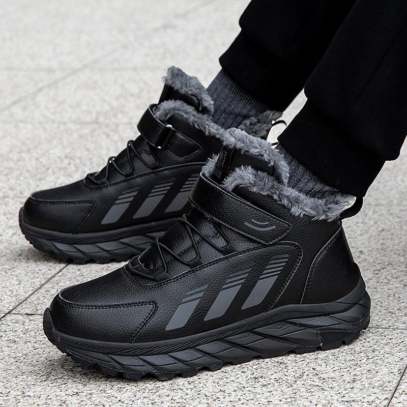 Winter high-top cotton shoes men's shoes fleece thickened walking shoes leather upper elderly shoes warm snow boots women