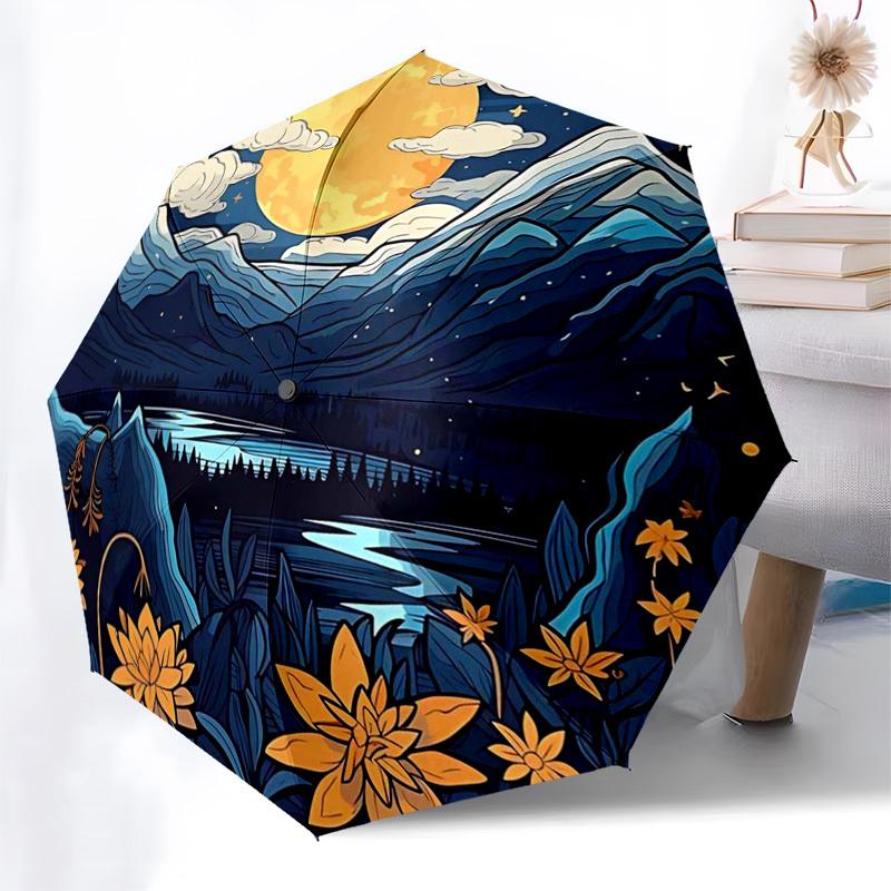 

1pc Automatic Folding Umbrella with 3-Fold Design, Iron Frame, Outdoor Use - Perfect for Fans, Travelers, Daily Use, Festive Gifts (Flower Pattern).KK