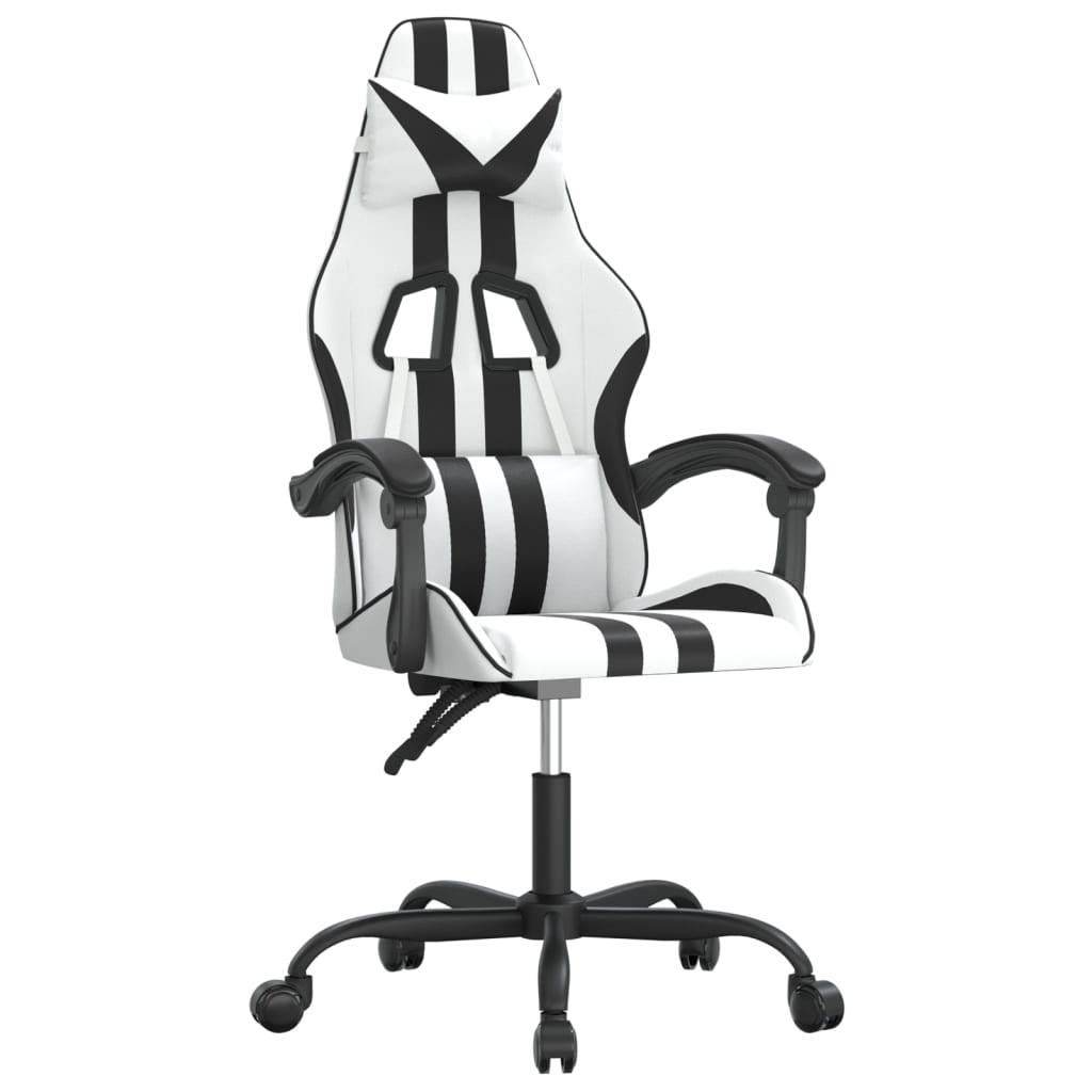 Vidaxl Swivel Gaming Chair, White-Black, Faux Leather