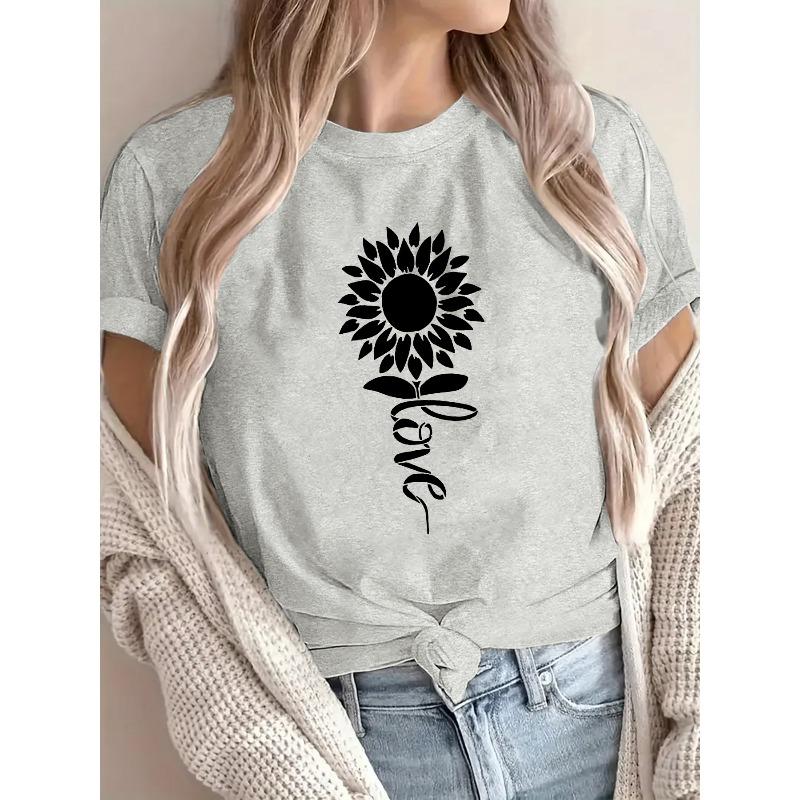 Women's Short Sleeve Crew Neck T-Shirt - Spring Summer Casual Blouse Suitable for Warm Weather, Opaque Round Neck Top with Minimalist Letter