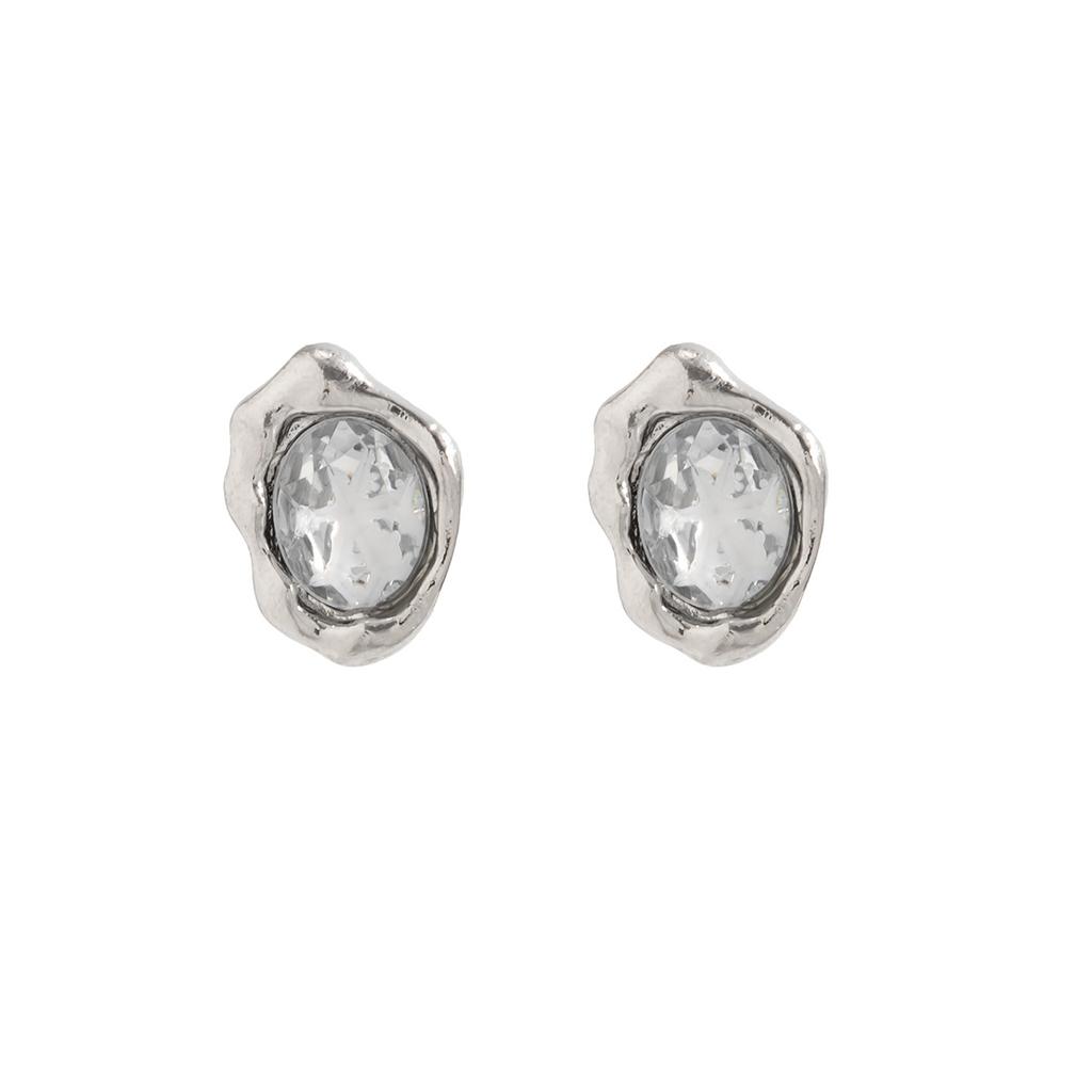 European and American French Texture Lava Diamond Stud Earrings, Niche Versatile Commuter Liquid Gemstone Ins Ear Jewelry