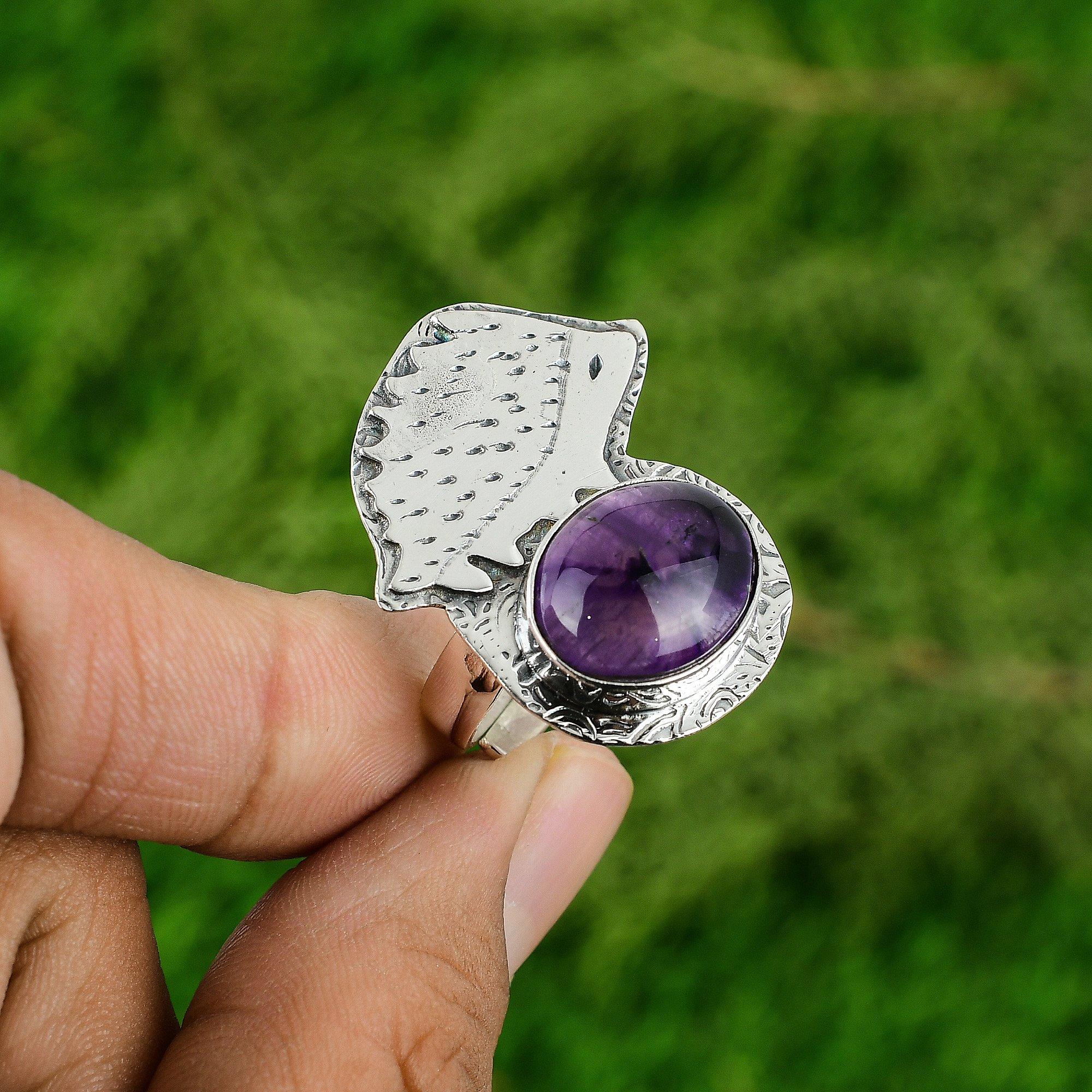 

Natural Star Amethyst Handcrafted Promise Bezel New Ring Jewelry Sterling Silver Adjustable