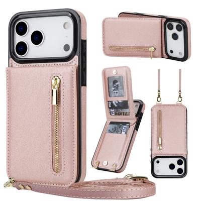 Crossbody Zipper Cards Solt Wallet Flip Leather Case For iPhone 17 Pro Max 16 Plus 15 14 13 12 11 Long Lanyard Bag Book Cover