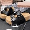 Soft leather version~ Mrs. Chen, the same thick-soled muffin, one-word small sandals, slippers outside the beach, women's shoes