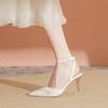 White high heels new summer with skirt pointed thick heel fairy wind bag head sandals