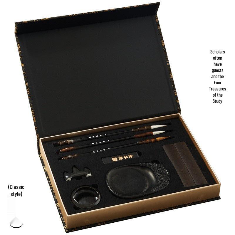 Four Treasures Calligraphy Beginner Set: Brushes, Pens, Ink, Paper, Inkstone - Perfect Gift for Housewarming or Souvenirs. Classic Four Treasures of the Study Set