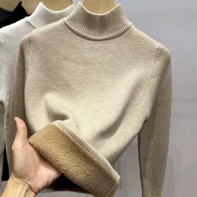Fashion Half High Neck Plush Pullover Sweater Women Autumn and Winter Thick Velvet Knitted Warm Base Sweaters Ladies Elegant Solid Slim Knitwear 25197