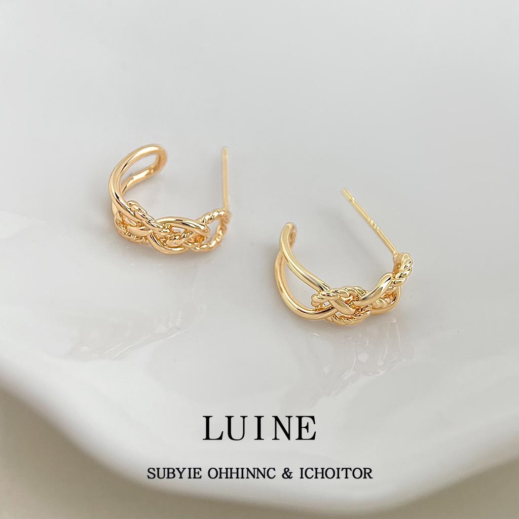 Original minimalist ins metal hollow wide chain earrings gold design trendy c-shaped earrings