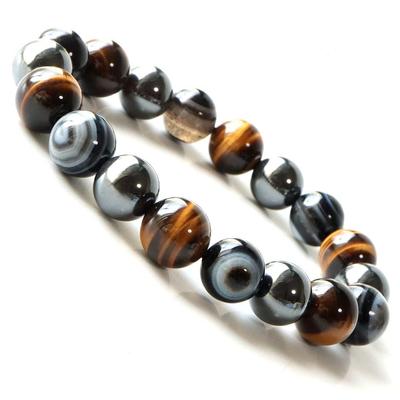 Celestial Eye Tiger Eye Hematite Bracelet 12mm Power Stone Natural Stone Prayer Beads Accessories Inner Circumference 20cm [GOLD STONE] Men's Approx.