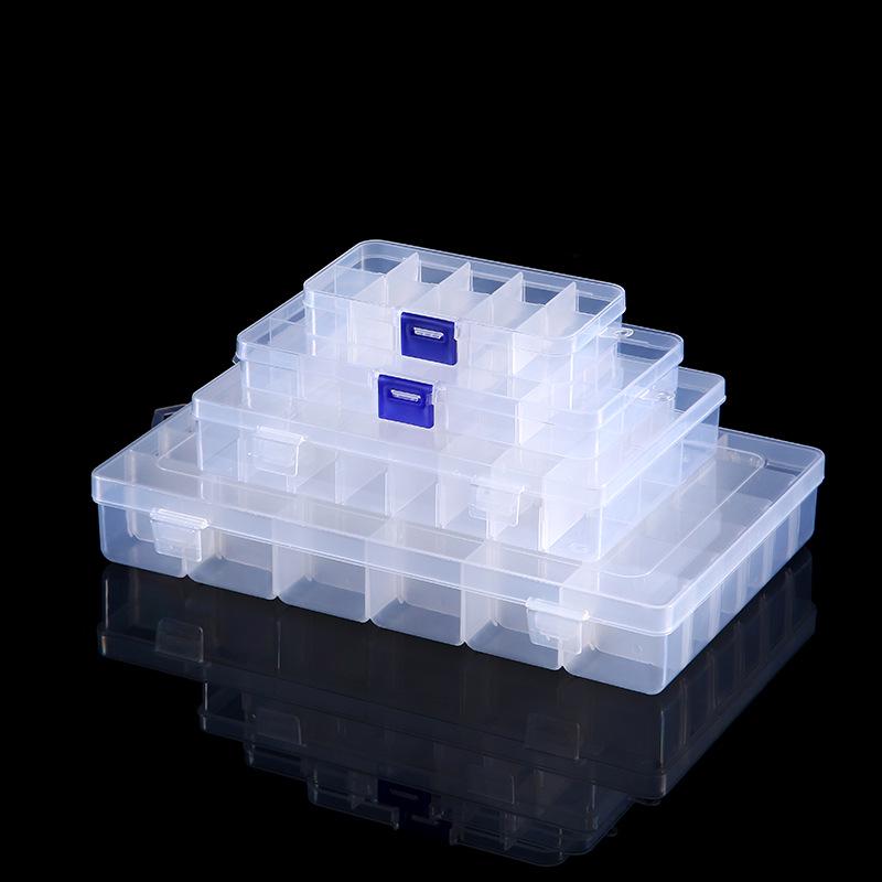 Transparent Rectangular Plastic Box with 10, 15, or 24 Compartments for Storage