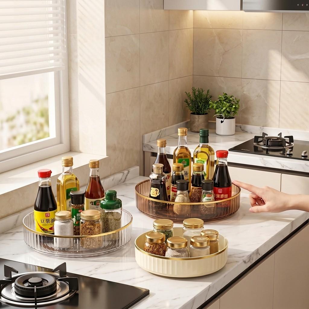 360 Rotating Kitchen Spice Rack Lazy Susan Organizer Plastic Turntable Tray Home Cabinet Fridge Bathroom Makeup Storage Rack