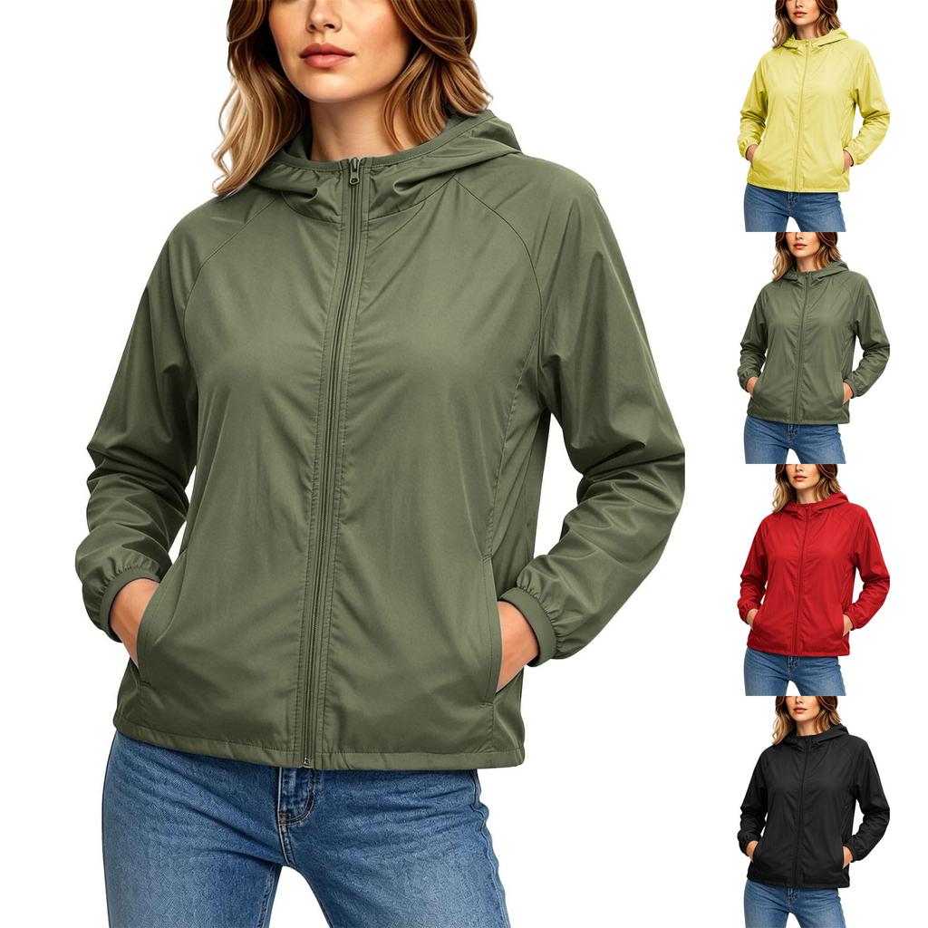 Womens Lightweight Waterproof Windbreaker Jacket Outdoor Hooded Long Sleeve Zip Up Coat for Hiking Camping Travel