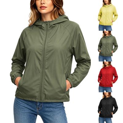 Leichte Wasserdichte Windjacke für Damen, Outdoor, mit Kapuze, Langarm, Reißverschluss, für Wandern, Camping, Reisen